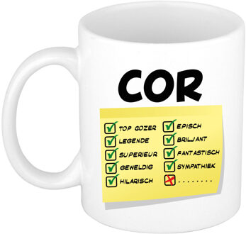 Bellatio Decorations Naam mok Cor - wit - top gozer - keramiek - 300 ml - cadeau collega beker