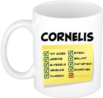 Bellatio Decorations Naam mok Cornelis - wit - top gozer - keramiek - 300 ml - cadeau collega beker