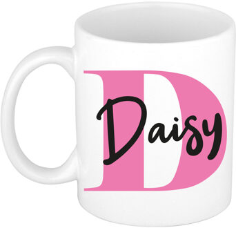 Bellatio Decorations Naam mok Daisy - roze - wit - keramiek - 300 ml - verjaardag/cadeau beker Fuchsia