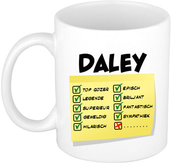 Bellatio Decorations Naam mok Daley - wit - top gozer - keramiek - 300 ml - cadeau collega beker Geel