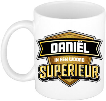 Bellatio Decorations Naam mok Dani?l - wit - Superieur - keramiek - 300 ml - cadeau collega beker Bruin