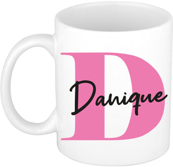 Bellatio Decorations Naam mok Danique - roze - wit - keramiek - 300 ml - verjaardag/cadeau beker