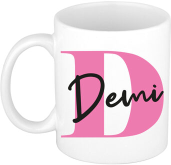 Bellatio Decorations Naam mok Demi - roze - wit - keramiek - 300 ml - verjaardag/cadeau beker