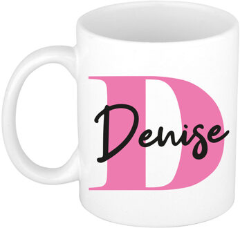 Bellatio Decorations Naam mok Denise - roze - wit - keramiek - 300 ml - verjaardag/cadeau beker Fuchsia