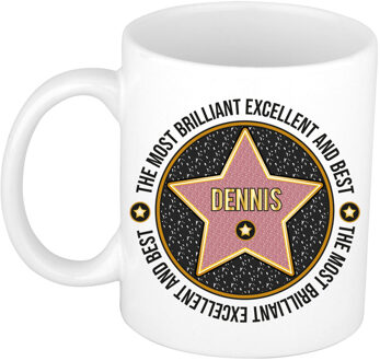 Bellatio Decorations Naam mok Dennis - wit - Most Brilliant - keramiek - 300 ml - cadeau collega beker Zwart