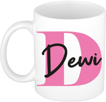 Bellatio Decorations Naam mok Dewi - roze - wit - keramiek - 300 ml - verjaardag/cadeau beker