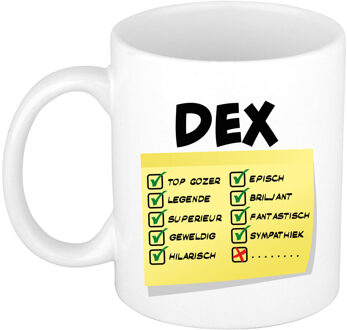 Bellatio Decorations Naam mok Dex - wit - top gozer - keramiek - 300 ml - cadeau collega beker