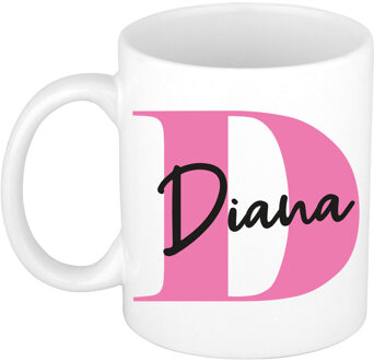 Bellatio Decorations Naam mok Diana - roze - wit - keramiek - 300 ml - verjaardag/cadeau beker Fuchsia