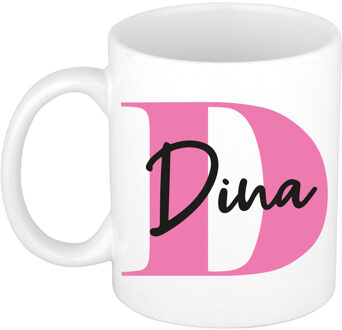 Bellatio Decorations Naam mok Dina - roze - wit - keramiek - 300 ml - verjaardag/cadeau beker Fuchsia