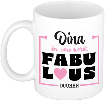 Bellatio Decorations Naam mok Dina - wit - Fabulous - keramiek - 300 ml - cadeau collega beker Roze
