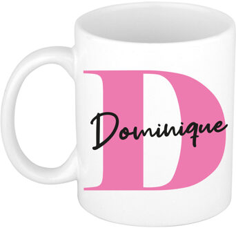 Bellatio Decorations Naam mok Dominique - roze - wit - keramiek - 300 ml - verjaardag/cadeau beker Fuchsia