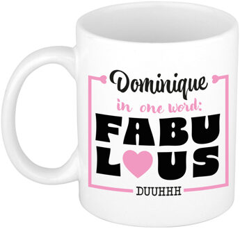 Bellatio Decorations Naam mok Dominique - wit - Fabulous - keramiek - 300 ml - cadeau collega beker