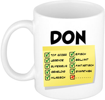 Bellatio Decorations Naam mok Don - wit - top gozer - keramiek - 300 ml - cadeau collega beker Geel