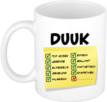 Bellatio Decorations Naam mok Duuk - wit - top gozer - keramiek - 300 ml - cadeau collega beker