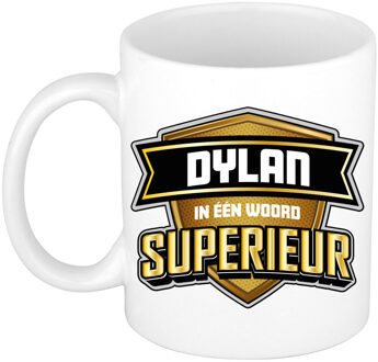 Bellatio Decorations Naam mok Dylan - wit - Superieur - keramiek - 300 ml - cadeau collega beker Bruin
