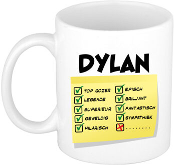 Bellatio Decorations Naam mok Dylan - wit - top gozer - keramiek - 300 ml - cadeau collega beker