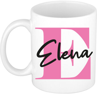 Bellatio Decorations Naam mok Elena - roze - wit - keramiek - 300 ml - verjaardag/cadeau beker Fuchsia