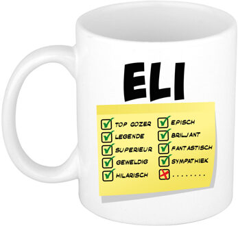 Bellatio Decorations Naam mok Eli - wit - top gozer - keramiek - 300 ml - cadeau collega beker Geel