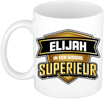 Bellatio Decorations Naam mok Elijah - wit - Superieur - keramiek - 300 ml - cadeau collega beker Bruin