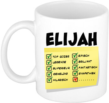 Bellatio Decorations Naam mok Elijah - wit - top gozer - keramiek - 300 ml - cadeau collega beker