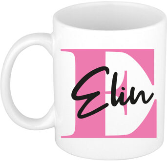 Bellatio Decorations Naam mok Elin - roze - wit - keramiek - 300 ml - verjaardag/cadeau beker Fuchsia