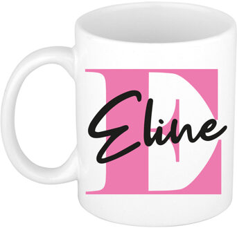 Bellatio Decorations Naam mok Eline - roze - wit - keramiek - 300 ml - verjaardag/cadeau beker Fuchsia