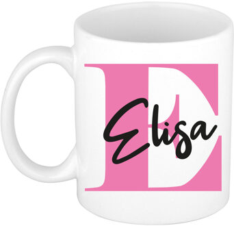 Bellatio Decorations Naam mok Elisa - roze - wit - keramiek - 300 ml - verjaardag/cadeau beker Fuchsia
