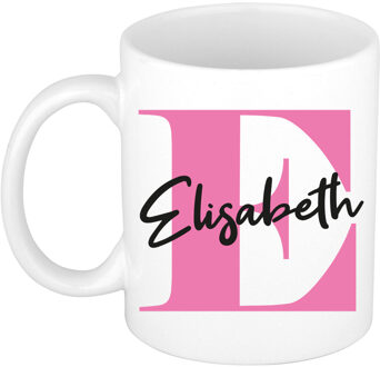 Bellatio Decorations Naam mok Elisabeth - roze - wit - keramiek - 300 ml - verjaardag/cadeau beker Fuchsia