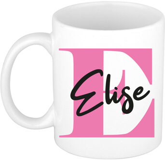 Bellatio Decorations Naam mok Elise - roze - wit - keramiek - 300 ml - verjaardag/cadeau beker Fuchsia