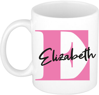 Bellatio Decorations Naam mok Elizabeth - roze - wit - keramiek - 300 ml - verjaardag/cadeau beker