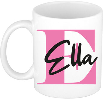 Bellatio Decorations Naam mok Ella - roze - wit - keramiek - 300 ml - verjaardag/cadeau beker