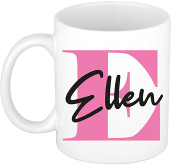 Bellatio Decorations Naam mok Ellen - roze - wit - keramiek - 300 ml - verjaardag/cadeau beker