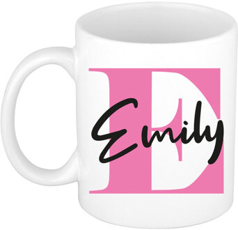 Bellatio Decorations Naam mok Emily - roze - wit - keramiek - 300 ml - verjaardag/cadeau beker