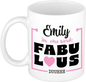 Bellatio Decorations Naam mok Emily - wit - Fabulous - keramiek - 300 ml - cadeau collega beker