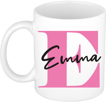 Bellatio Decorations Naam mok Emma - roze - wit - keramiek - 300 ml - verjaardag/cadeau beker Fuchsia