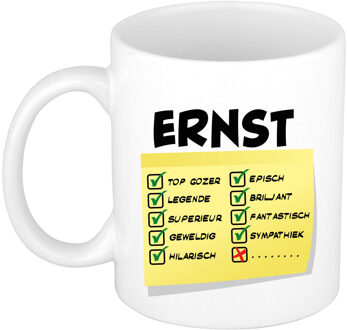 Bellatio Decorations Naam mok Ernst - wit - top gozer - keramiek - 300 ml - cadeau collega beker Geel