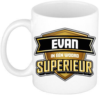 Bellatio Decorations Naam mok Evan - wit - Superieur - keramiek - 300 ml - cadeau collega beker Bruin