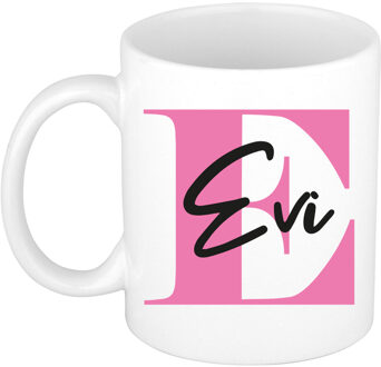 Bellatio Decorations Naam mok Evi - roze - wit - keramiek - 300 ml - verjaardag/cadeau beker Fuchsia