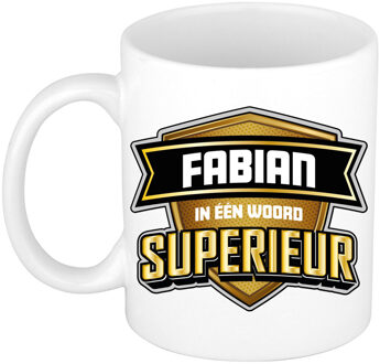 Bellatio Decorations Naam mok Fabian - wit - Superieur - keramiek - 300 ml - cadeau collega beker Bruin