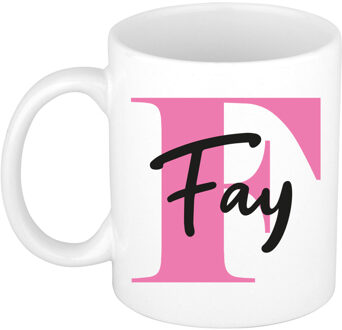 Bellatio Decorations Naam mok Fay - roze - wit - keramiek - 300 ml - verjaardag/cadeau beker Fuchsia