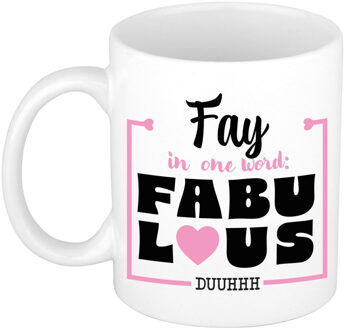 Bellatio Decorations Naam mok Fay - wit - Fabulous - keramiek - 300 ml - cadeau collega beker Roze