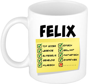 Bellatio Decorations Naam mok Felix - wit - top gozer - keramiek - 300 ml - cadeau collega beker Geel