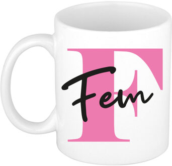 Bellatio Decorations Naam mok Fem - roze - wit - keramiek - 300 ml - verjaardag/cadeau beker