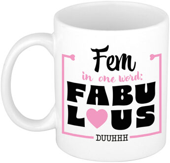 Bellatio Decorations Naam mok Fem - wit - Fabulous - keramiek - 300 ml - cadeau collega beker