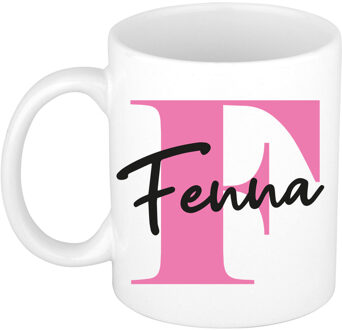 Bellatio Decorations Naam mok Fenna - roze - wit - keramiek - 300 ml - verjaardag/cadeau beker Fuchsia