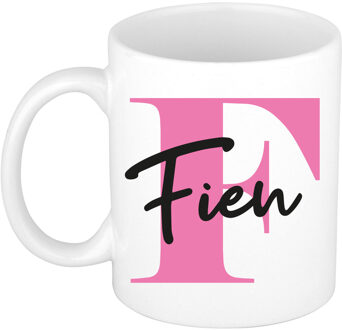 Bellatio Decorations Naam mok Fien - roze - wit - keramiek - 300 ml - verjaardag/cadeau beker Fuchsia