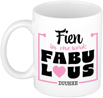 Bellatio Decorations Naam mok Fien - wit - Fabulous - keramiek - 300 ml - cadeau collega beker Roze
