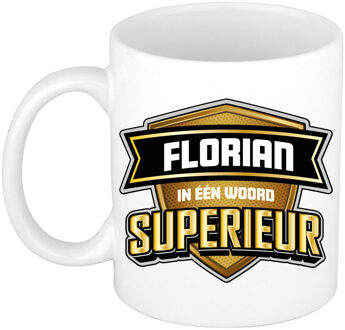 Bellatio Decorations Naam mok Florian - wit - Superieur - keramiek - 300 ml - cadeau collega beker Bruin