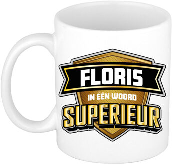 Bellatio Decorations Naam mok Floris - wit - Superieur - keramiek - 300 ml - cadeau collega beker Bruin