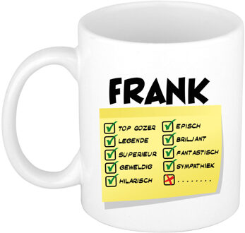 Bellatio Decorations Naam mok Frank - wit - top gozer - keramiek - 300 ml - cadeau collega beker Geel